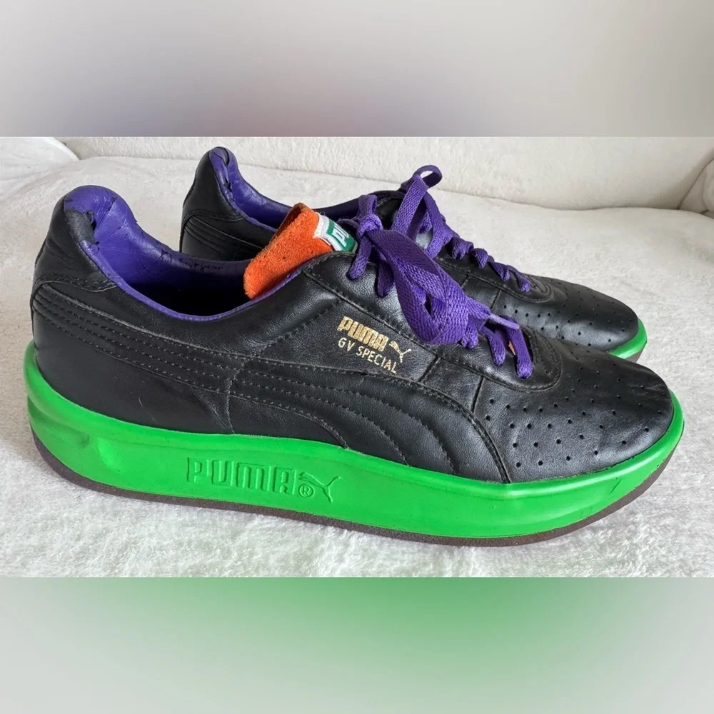 Puma GV Special Men's Black Leather Sneakers with Green Sole Size 8.5